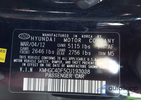 2012 Hyundai Genesis 4.6 z USA, uszkodzony, nr VIN KMHGC4DF5CU193038